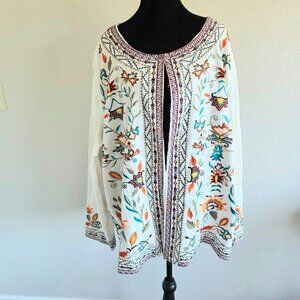 NorthStyle Art-to-Wear Embroidered Lined Open Jacket Cotton Linen Boho Plus 3X